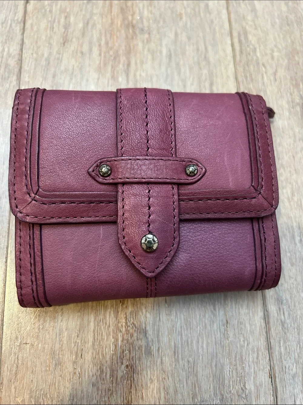 Sigrid Olsen Berry Leather Snap Wallet tons of card slots zipper purse mini
